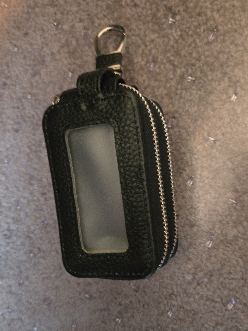 Black Leather Key Fob Card Holder with Keyring